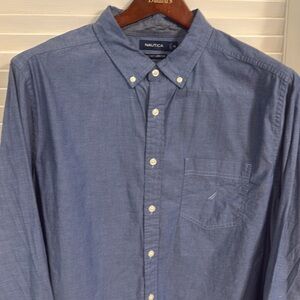 LN Nautica Men's Chambray Blue Button up collared long sleeve shirt size XXL